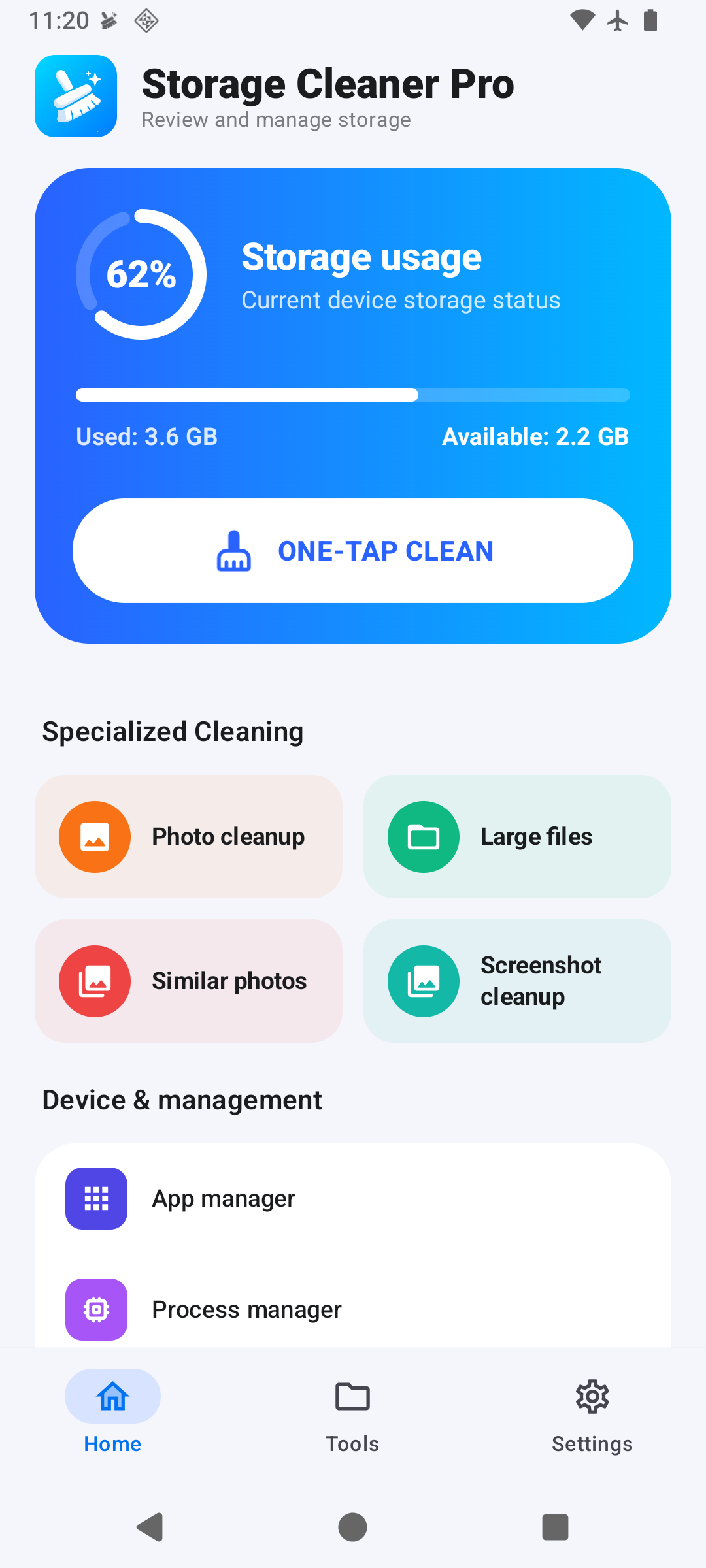 Storage Cleaner Pro Home Screen Mockup